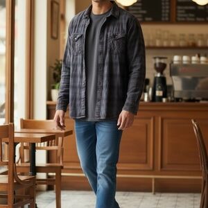 Vans Men’s Dark Plaid Button-Down Shirt Jacket - Black & Blue